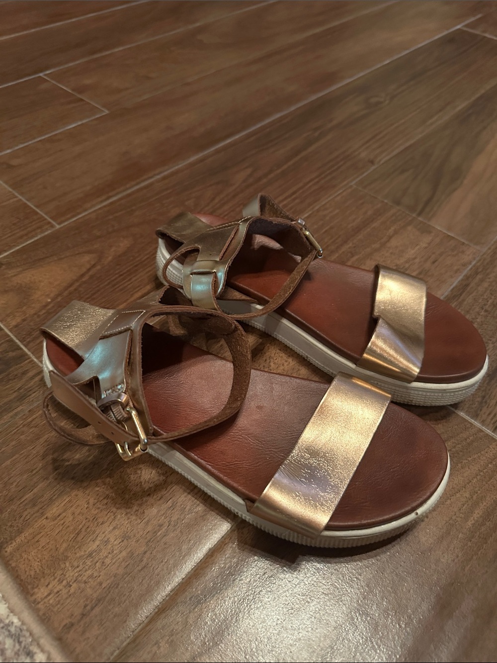 MIA Metallic Rose Gold Strappy Platform Sandals